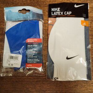 PAIR of Latex Swim Caps BNIP Nike and Speedo Adult Swim Caps